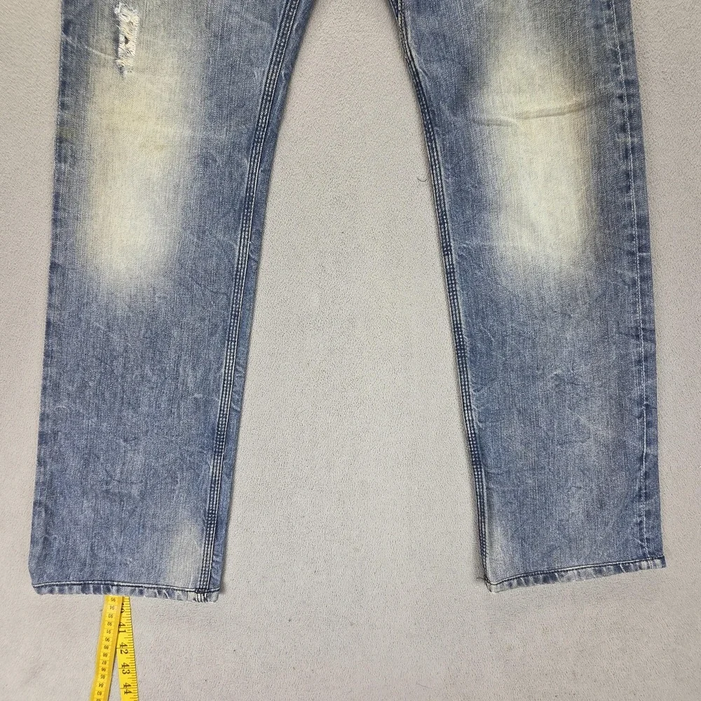 Diesel Jeans Mens 30x32 Blue Timmen Regular Straight Distressed Button Fly 0884C